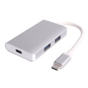 PremiumCord USB-C hub 2x USB3.0 + PD charge, Aluminium housing