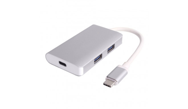 PremiumCord USB-C hub 2x USB3.0 + PD charge, Aluminium housing