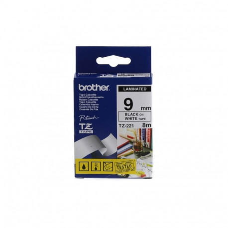 Brother etiketiprinteri lint P-touch TZ-221 9mm x 8m, must/valge
