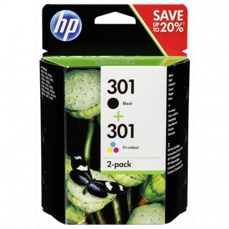 HP tint 301 N9J72AE Instant Ink, must/värviline