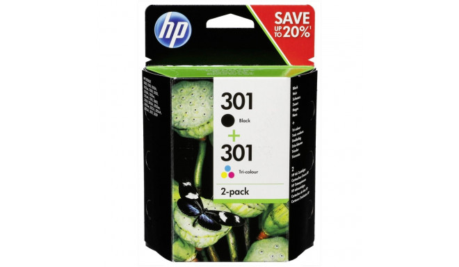 HP tint 301 N9J72AE Instant Ink, must/värviline