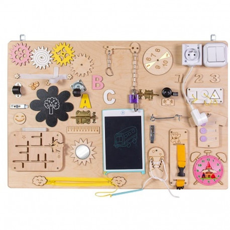 Puidust manipulatiivne tahvel roosa kell 75x50cm