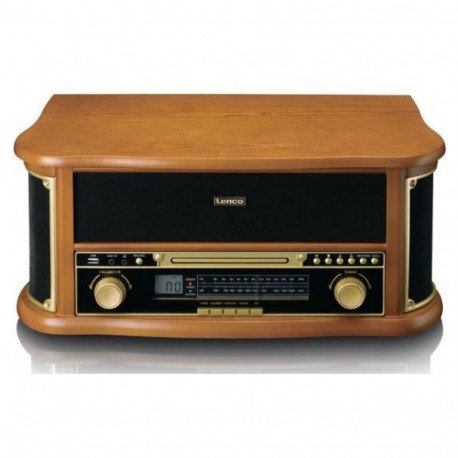 Wooden retro turntable with bluetooth, AM/FM radio, USB encoding, CD player, cassette player, and bu