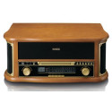 Wooden retro turntable with bluetooth, AM/FM radio, USB encoding, CD player, cassette player, and bu