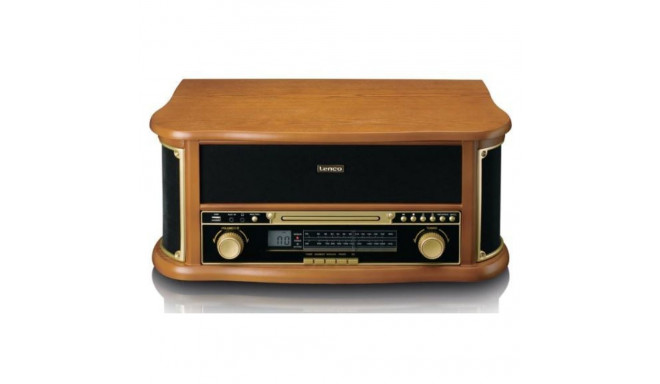 Wooden retro turntable with bluetooth, AM/FM radio, USB encoding, CD player, cassette player, and bu