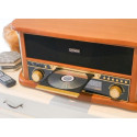 Wooden retro turntable with bluetooth, AM/FM radio, USB encoding, CD player, cassette player, and bu