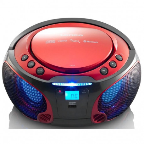 Portable FM radio CD/MP3/USB/bluetotth player with led lighting Lenco, red