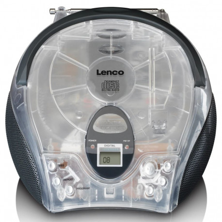 Portable stereo FM radio with CD player Lenco, transparent