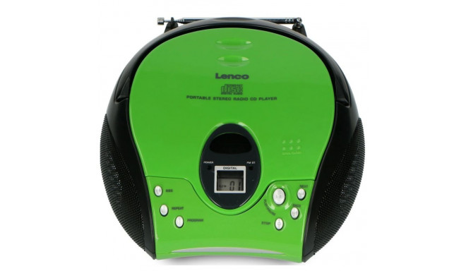 Portable stereo FM radio with CD player Lenco, green-black