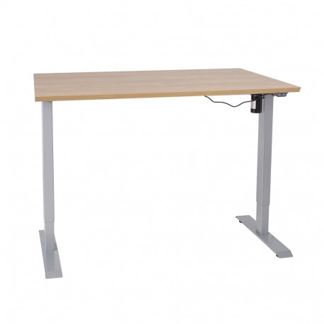 Desk ERGO with 1 motor 140x70xH71-121cm, hickory/silver grey