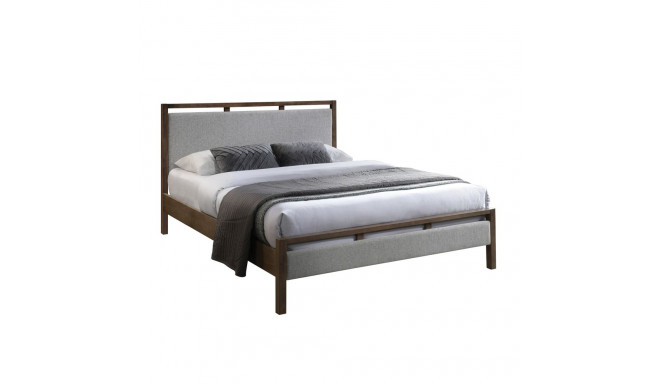 Voodi VOKSI 160x200cm, hall kangas/pähkel