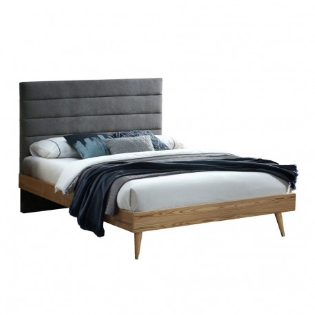 Bed ROMAN 160x200cm, grey fabric/oak