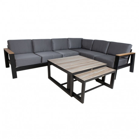 Garden furniture set FELINO corner sofa, 2 tables, black