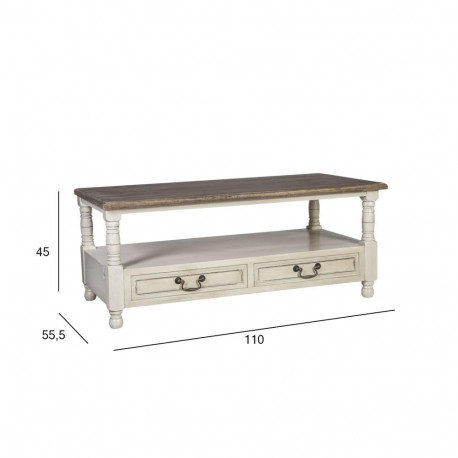 Coffee table SAMIRA NEW 110x55,5xH45cm, antique white/natural