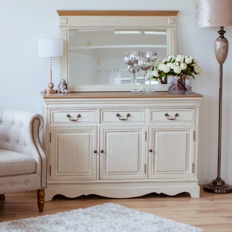 Sideboard SAMIRA 131,5x43xH87cm, antique white/natural