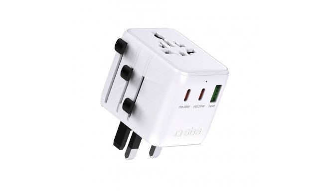SBS Travel Adapter 2xUSB-C 1xUSB-A Universal - White