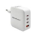 Qoltec 140W GaN Seinalaadija | 5-20V | 2.5-5A | 3 x USB-C PD | 1 x USB QC 3.0 | Valge