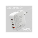 Qoltec 140W GaN Seinalaadija | 5-20V | 2.5-5A | 3 x USB-C PD | 1 x USB QC 3.0 | Valge