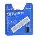 Savio AK-31 / B kaabli liides/sugupool adapter Micro USB USB 3.1 Typ C must
