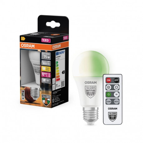 Osram Žalgiris Edition E27 1055lm LED lamp kaugjuhtimispuldiga | E27 | 9.5 W | 2700K soe valge, rohe