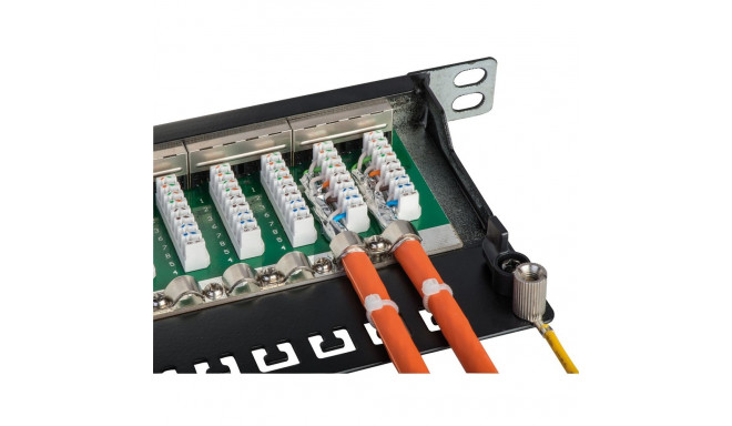 Cat.6A 0.5U 24 Port RJ-45 Patch Panel, Shielded, Black 24 Ports in 0.5 height unit,  10GbE