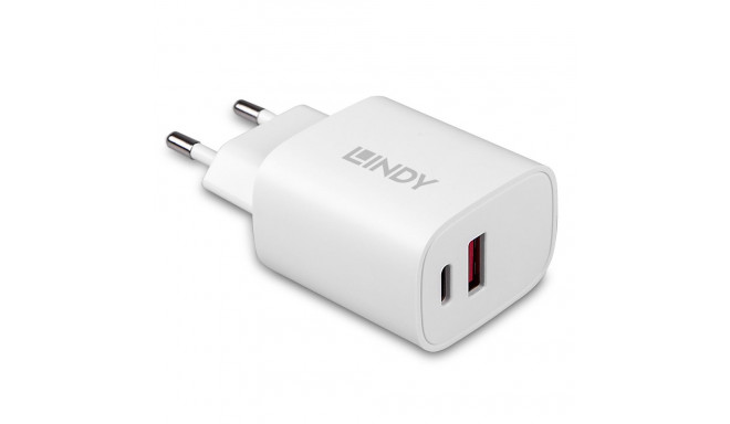 Charger - LINDY USB Type A & C Charger, 100-240VAC, 20W, White