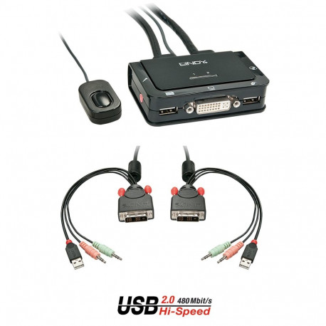 KVM Switch - 2 Port DVI-D USB 2.0 Audio KVM 1920x1200@60Hz