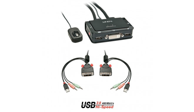 KVM Switch - 2 Port DVI-D USB 2.0 Audio KVM 1920x1200@60Hz