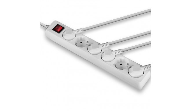 LINDY 6 Schuko Socket Extension with Switch, 1.4m, 45° Angle, White