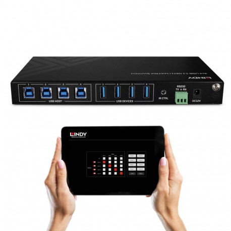 USB Switch - LINDY 4x4 USB 3.2 Gen 1 Matrix Switch, 5 Gbps, Black