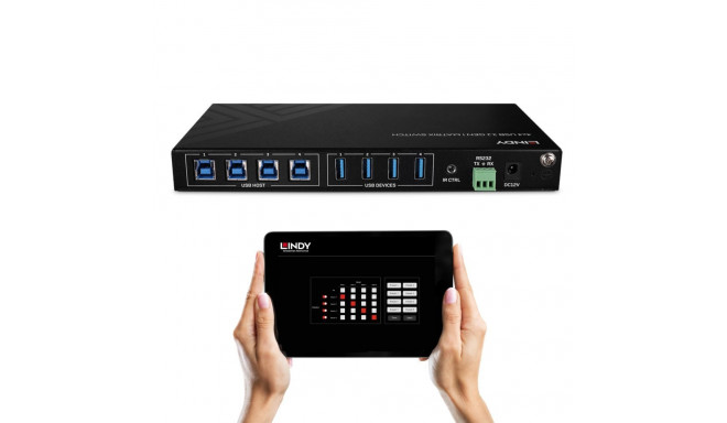 USB Switch - LINDY 4x4 USB 3.2 Gen 1 Matrix Switch, 5 Gbps, Black