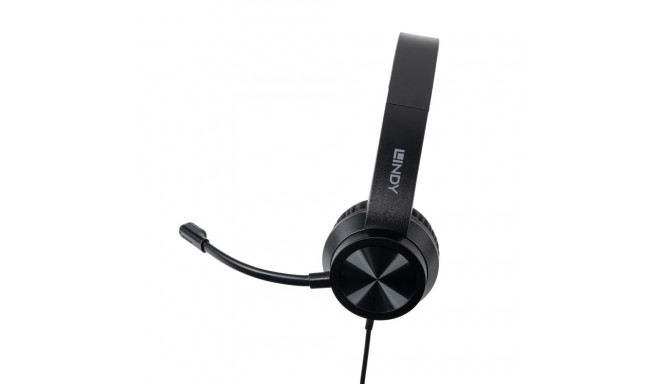 Headphones - LINDY USB-C Headphones, 40mm Speakers, Control Buttons, 1.95 m Cable, Black