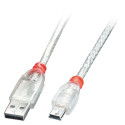 USB Cable - LINDY USB 2.0 Type A to Mini-B Cable M/M, 0.2 m, Transparent