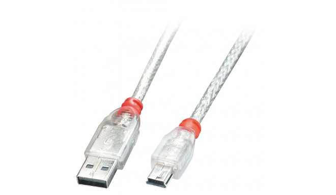 USB Cable - LINDY USB 2.0 Type A to Mini-B Cable M/M, 0.2 m, Transparent