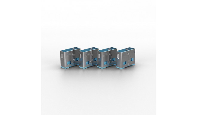 USB Port Blocker - LINDY USB Type A Port Blocker, 4pcs Blue, With Key