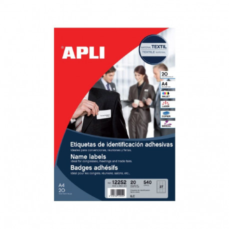 Etiketid Apli iseliimuvad tekstiilile A4, 63,5x29,6mm 20 lehte, ümarad nurgad