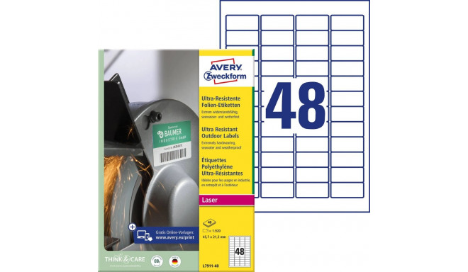 Adhesive label AVERY Zweckform 45.7x21.2mm 40 sheets ultra durable (L7911-40)
