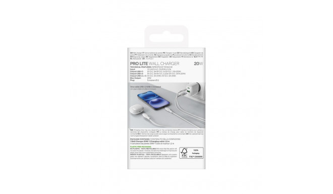 Puro Puro PROLITE 20W USB-A / USB-C wall charger + USB-C - USB-C cable 1.2m - white