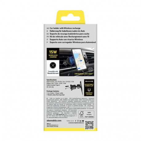 SBS Smartphone holder with infusion charger SBS TESUPPMAG15WVENT compatible with MagSafe - black