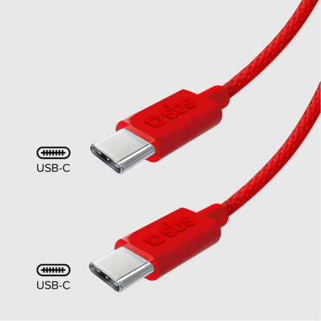SBS SBS TECABLETISSUETCCR USB-C - USB-C 1.5m 60W Braided Cable - Red