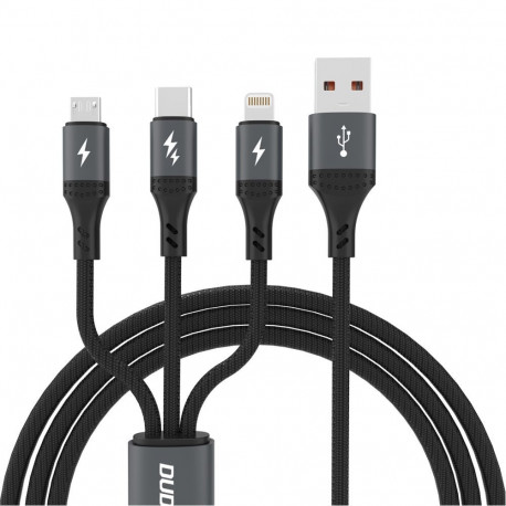 Dudao Dudao L3E 3 in 1 60W MicroUSB USB-C Lightning Cable 1.2m - Black
