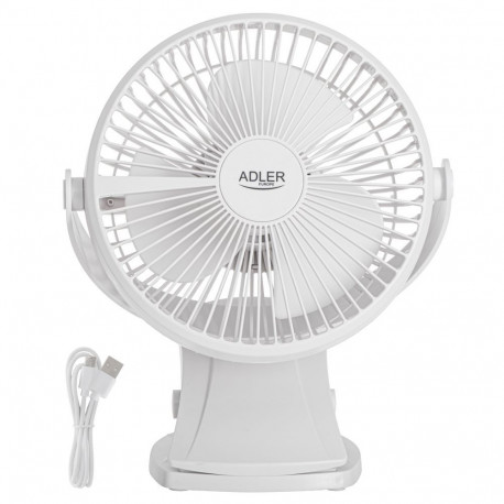 Adler Rechargeable Clip-on Desk Fan | AD 7342 | Table Fan | White | Diameter 15.5 cm | Number of spe