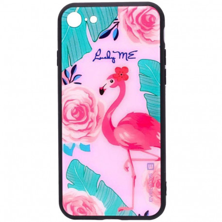 Evelatus Apple iPhone 7/8/SE 2020 Picture Glass Case Flamingo Party