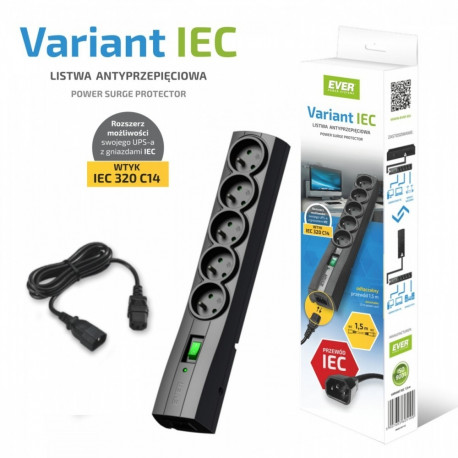 The EVER VARIANT IEC 1.5m is a specialized power strip (surge protector) designed p
