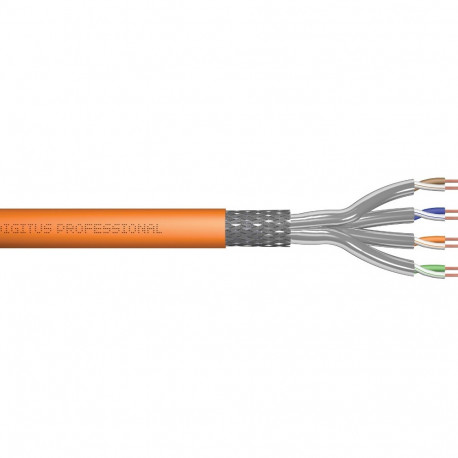 Cat.7 S/FTP Installation Cable, AWG 23/1, LSOH, Dca, 500m Reel, Orange