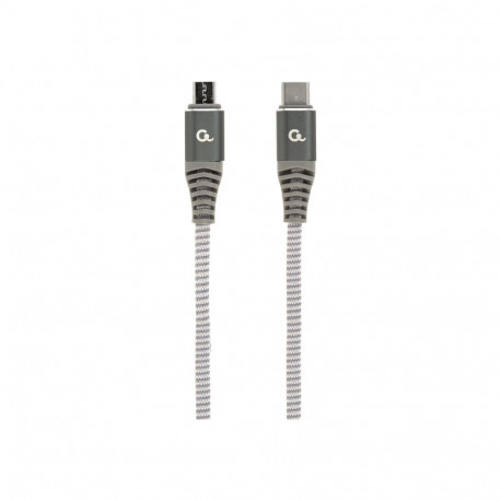 Cablexpert premium puuvillast punutud USB Type-C–micro-USB laadimis- ja andmekaabel, 1.5 m CC-USB2B-