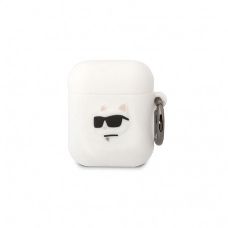 Karl Lagerfeld Apple Airpods 1/2 3D Logo NFT Choupette Head Silicone Case White
