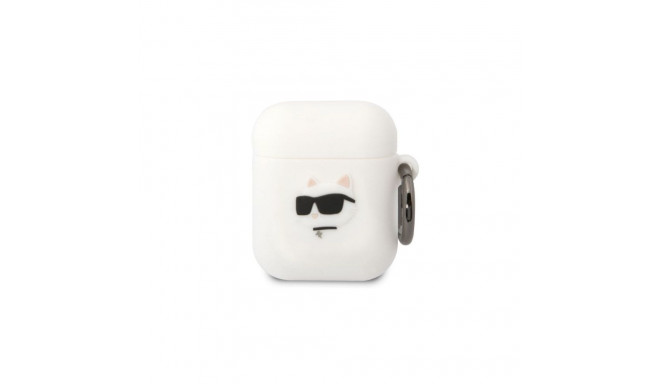 Karl Lagerfeld Apple Airpods 1/2 3D Logo NFT Choupette Head Silicone Case White