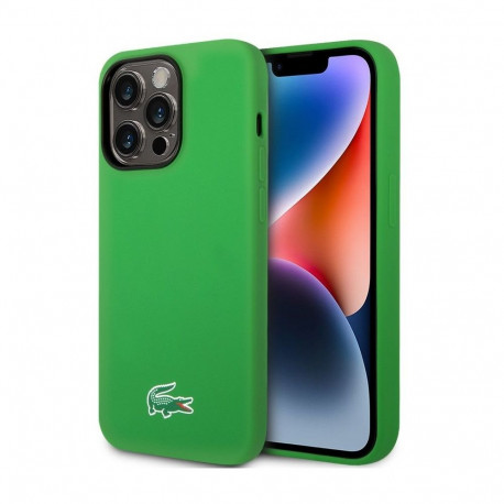 Lacoste Apple iPhone 15 6.1 Liquid Silicone Microfiber Croc Logo Magsafe Back Cover Green