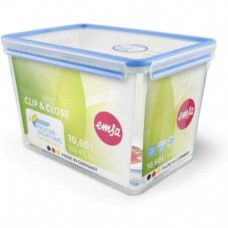 Emsa CLIP & CLOSE food storage container (transparent/blue, 10.6 liters, large format)